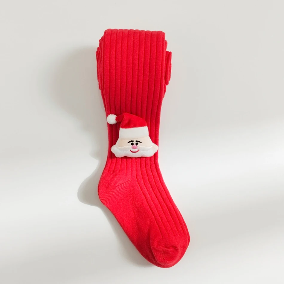 Детские рождественские колготки для подростков, носки, детские милые красные длинные носки для девочек, леггинсы с мультяшным Санта-Клаусо...