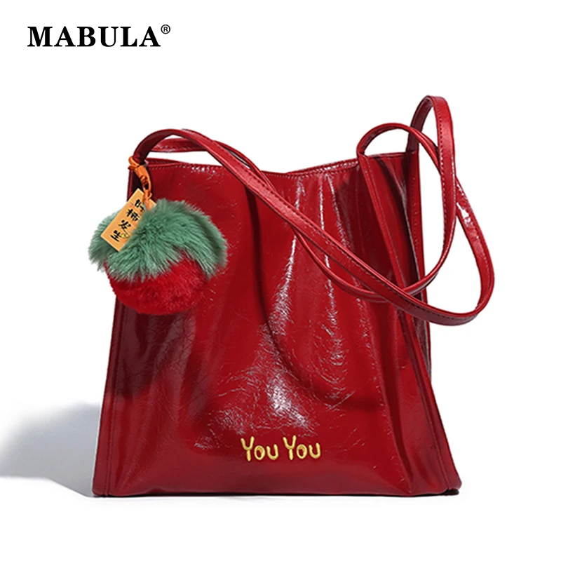 

MABULA Fashion Red Square Tote Bag for Shopping Vegant Leather Luxury Designer Handbag Portable Women Shoulder Purse