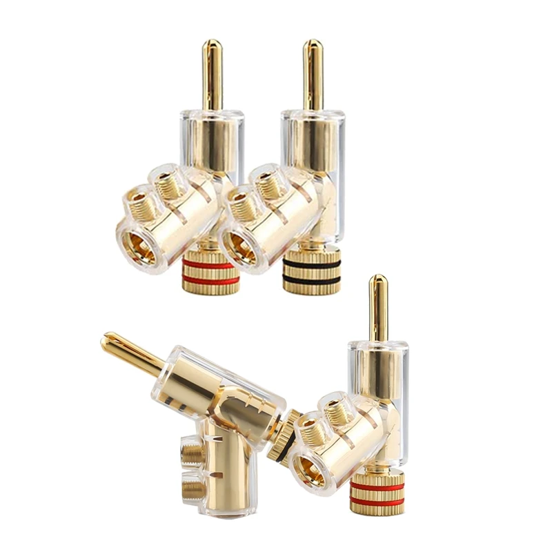 

4 Piece 4MM Banana Plugs Screw Locking Connectors For AV Receiver,Amplifier Speaker Gold