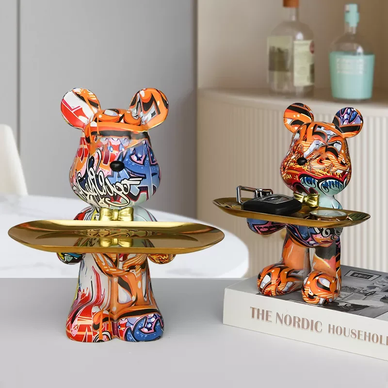 

NEW IN Nordic Color Bear Statue Storage Tray Luxury Home Living Room Decoration Table Decoration Snacks Storage Tray Decoration