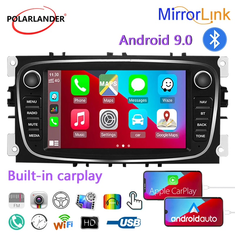 

Мультимедийный плеер, автомагнитола 2 Din на Android 9,0, с 7-дюймовым дисплеем, GPS, Wi-Fi, для Ford/Focus/S-Max/Mondeo 9/GalaxyC-Max, типоразмер 2 Din