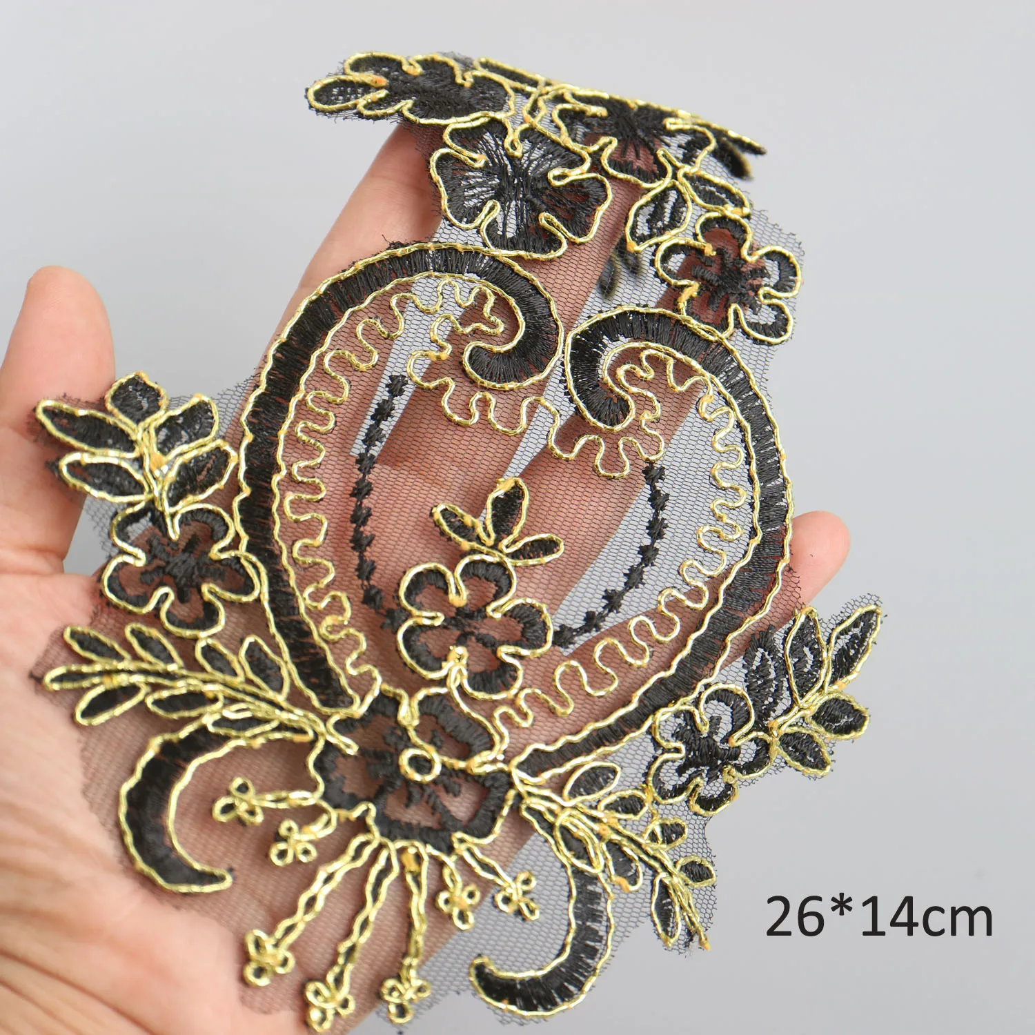 

2pc/lot 26*14cm embroidery lace applique for clothes Flower lace patches decoration parches for clothing