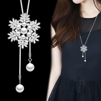 kioozol elegant leaf pendant necklace for women pearl snowflake long chain fashion jewelry 2022 wedding accessories 020 ko2