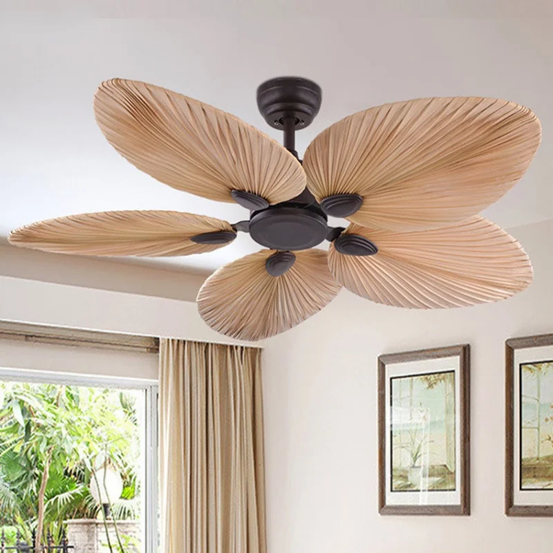 

52 Inch Ceiling with Remote Control Fan 6-Gear Adjustable Fancy Decorative Palm Leaf Blade Fashion Design Decoration No Lamp