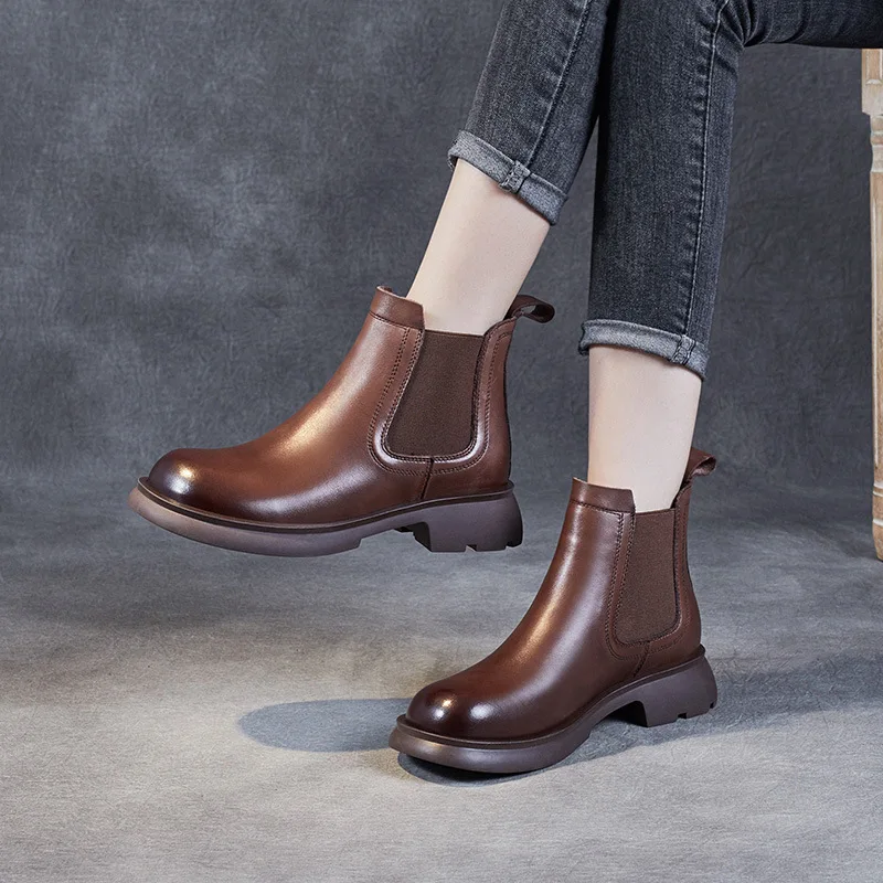 

Chelsea Short Boots Women Short Smoke Boots Leather Cowhide Thick soled Single Boots Boots Spring Smoke Boots