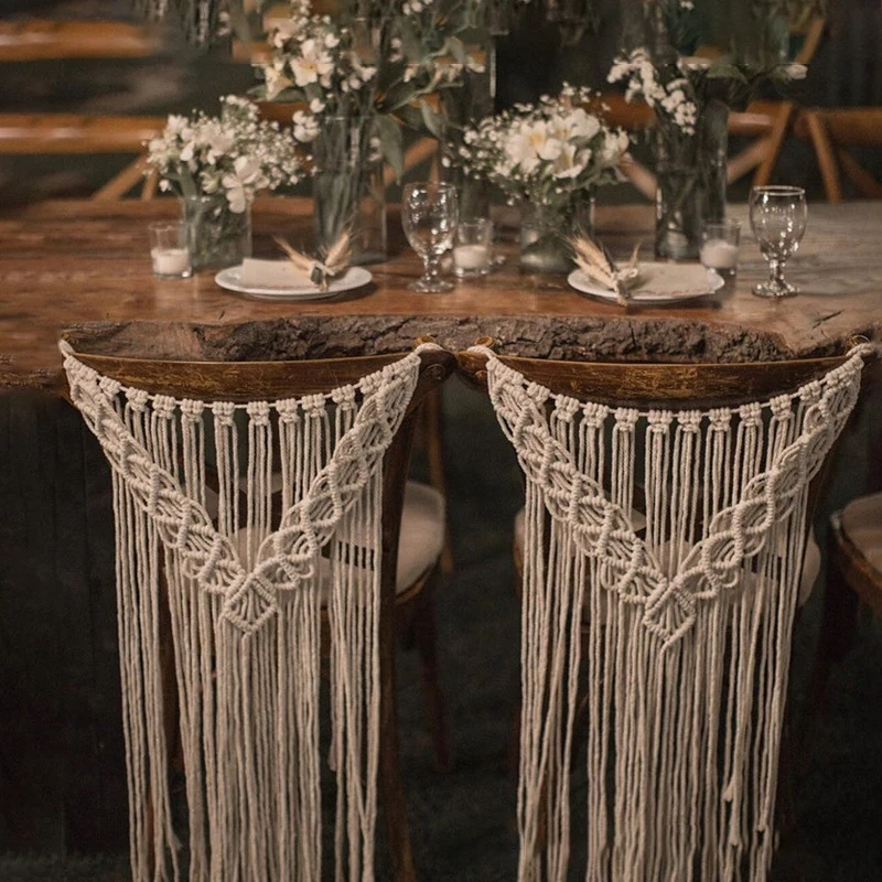 Back Tapestry Decor For Mr & Mrs Hand-woven Lawn Outdoor Wedding Chair Back Haing Mini Tapestry