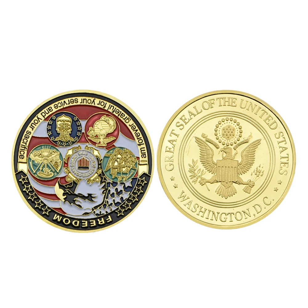 

United States Army Navy USMC USAF USCG Gold Plated Metal Military Badge Home Decor Coin Collectible Gift