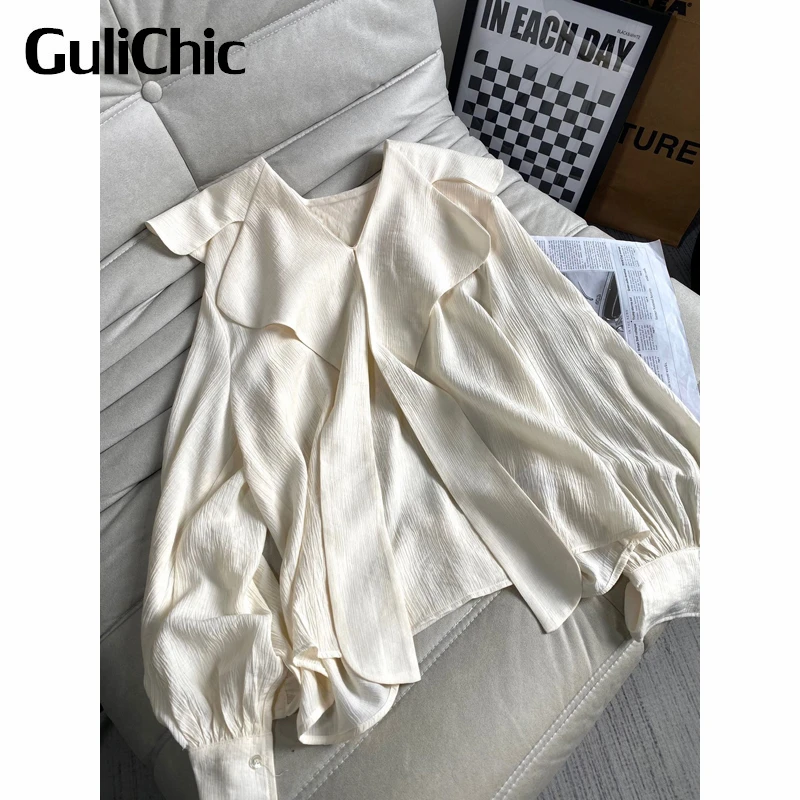 

8.8 GuliChic Women Fashion Elegant Lace-Up Loose Casual Long Sleeve Blouse