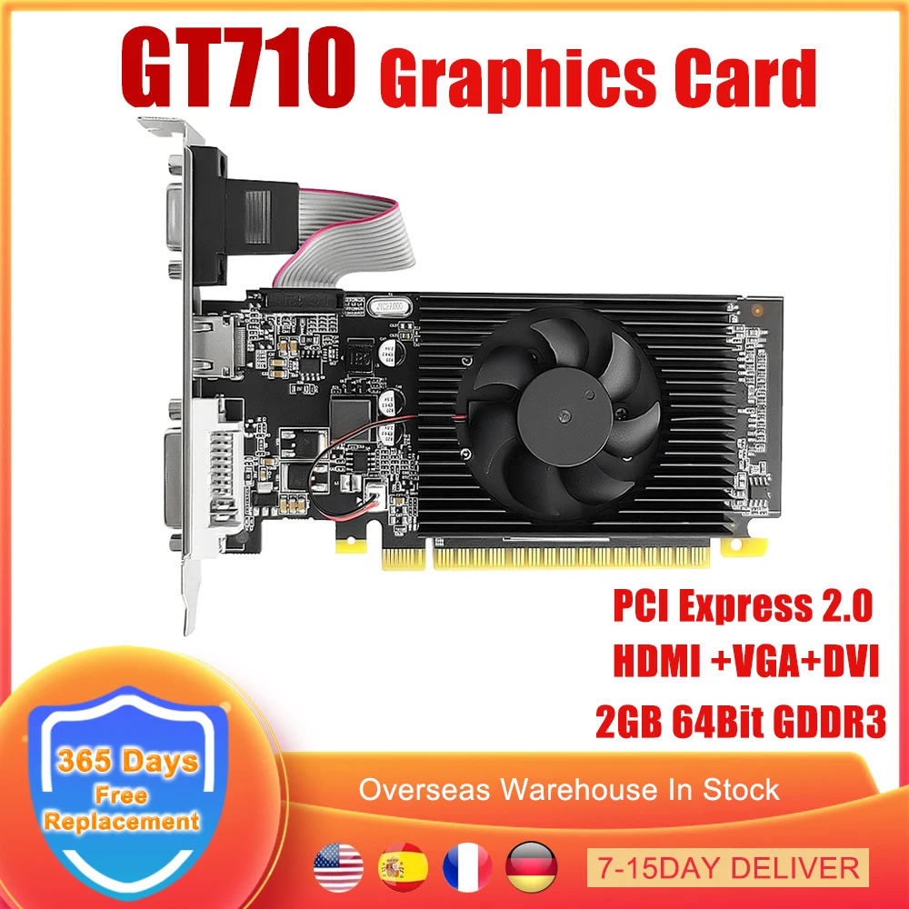 

GT710 Original Video Card 2GB 64Bit GDDR3 Graphics Cards For NVIDIA Geforce VGA DVI PCIE Pci Express 2.0 X16 GPU GT 710 64 Bit