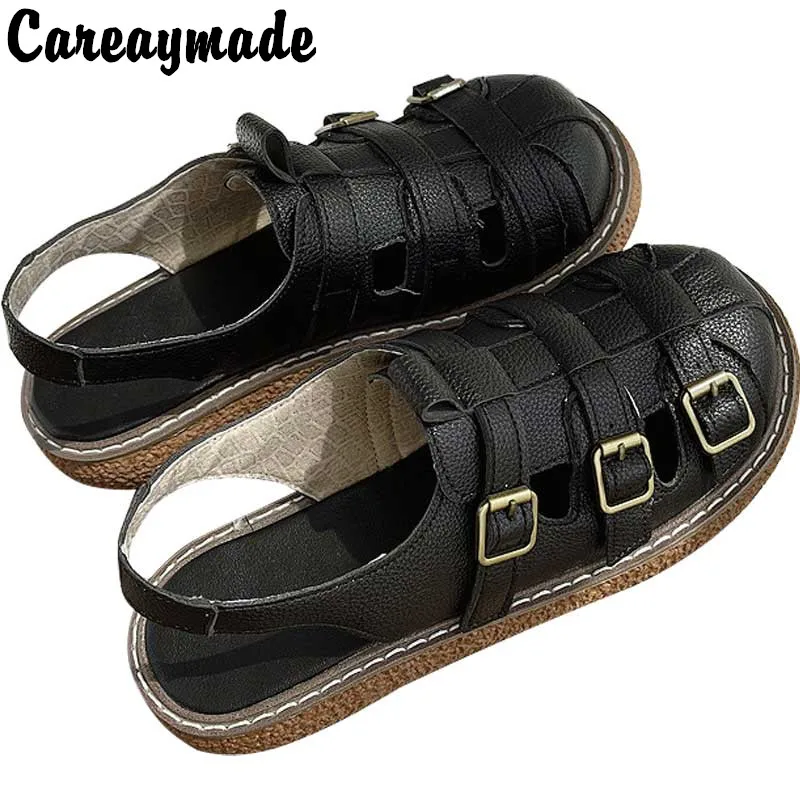 

Careaymade-Summer Roman shoes hollow out breathable women's sandals belt buckle flat bottom comfortable literary ugly cute shoes