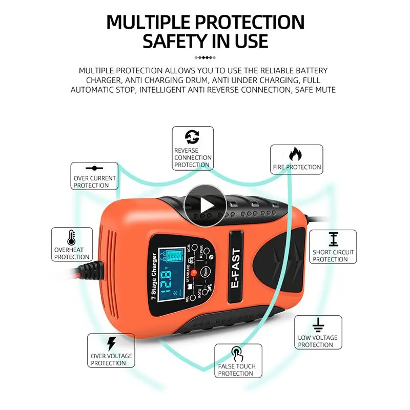 

100-240v Wet Dry Lead Acid Repair Chargers Digital Display Durable Full Automatic Car Battery Charger Easy To Operate 50-60hz