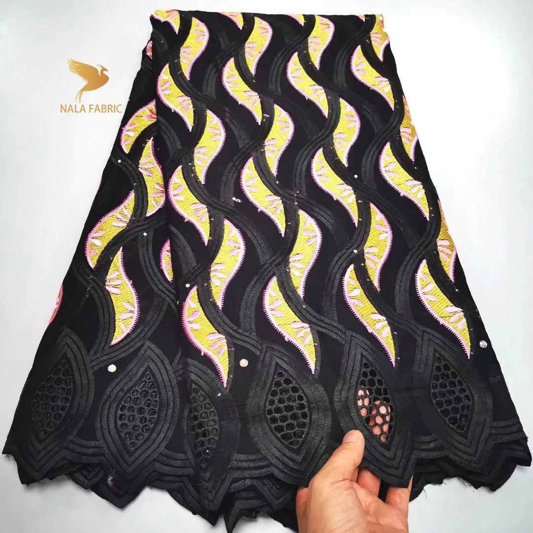 

KL19 Swiss Voile Lace Fabric Gold Embroidery African Lace 2022 Nigerian Lace Material With Stones