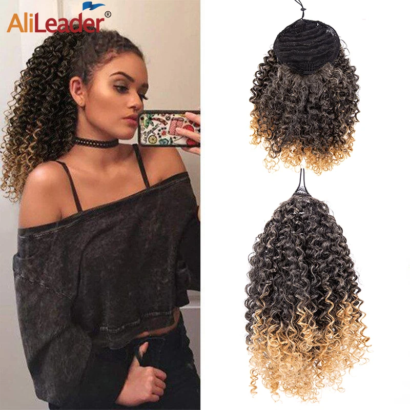 

Afro Kinky Curly Drawstring Ponytail 9/13.5Inch Synthetic Drawstring Puff Ponytail Extension Clip In Pony Tail Hairpieces Ombre