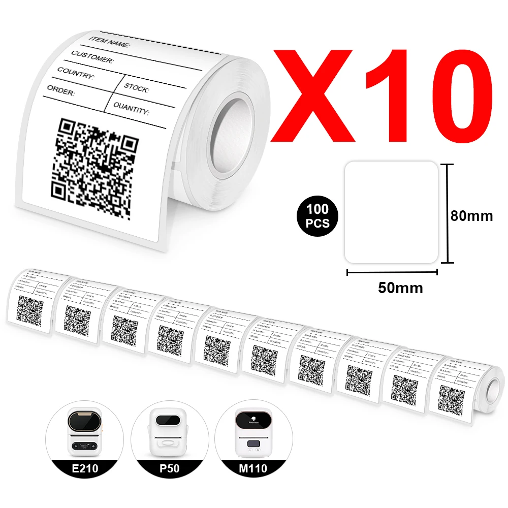 

10PK клейкая бумага для этикеток E210 P50 для термопечати этикеток подходит для Phomemo M110 E210 P50 Термопринтер для этикеток DIY E210 клейкая лента для этикеток