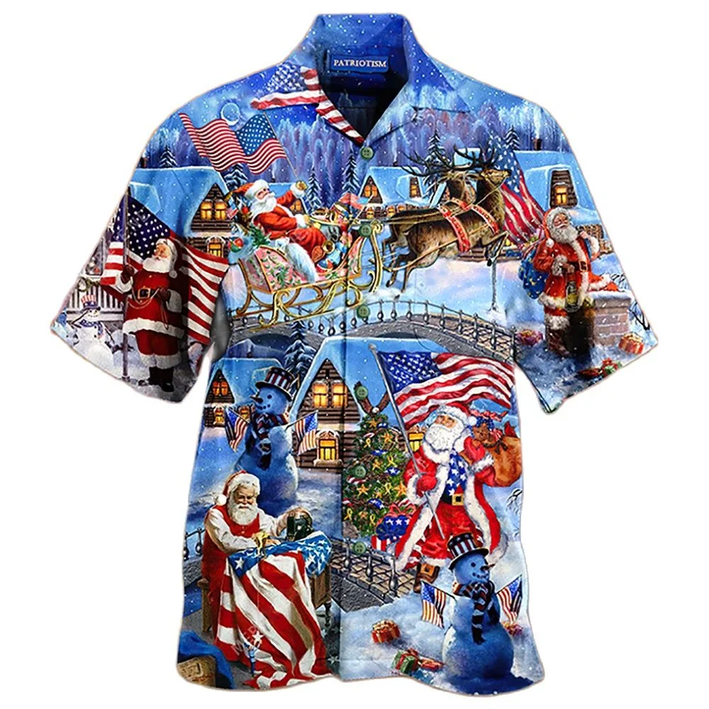 2022 Men's Shirts Short Sleeve Cuban Christmas Hawaiian Shirt For Men Tops 3d Printed Summer Holidays Men's Clothing images - 6
