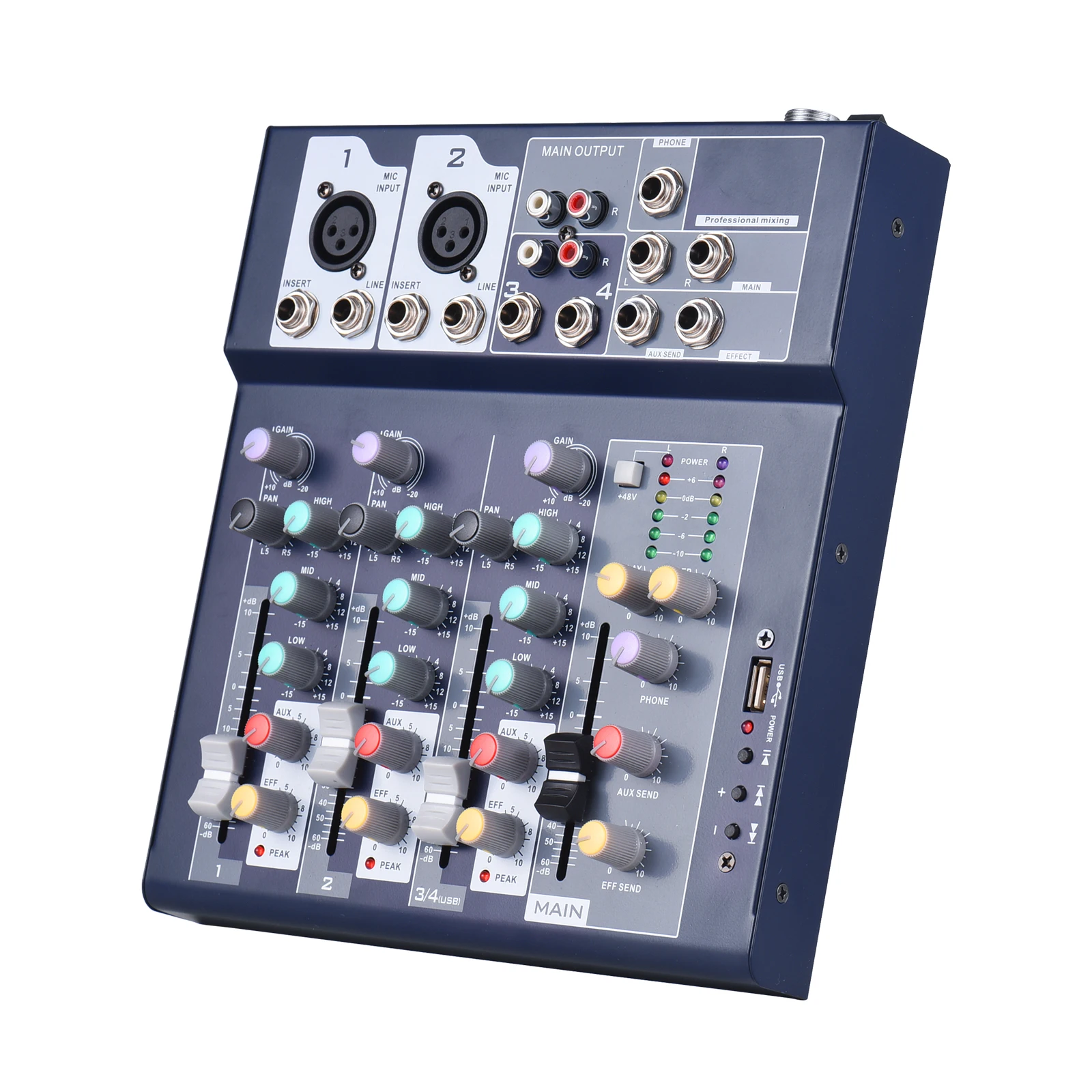 4-channel Mixing Console & Aux Paths Plus Effects Processor Digital Audio Mixer 3-band EQ for Home Studio Recording