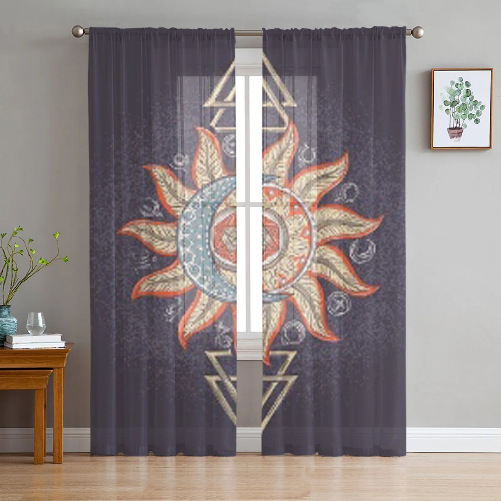 

Alchemy Symbols Planet Icon Magic Astrology Alchemy Tulle Sheer Curtains for Living Room Kitchen Decor Voile Organza Curtain