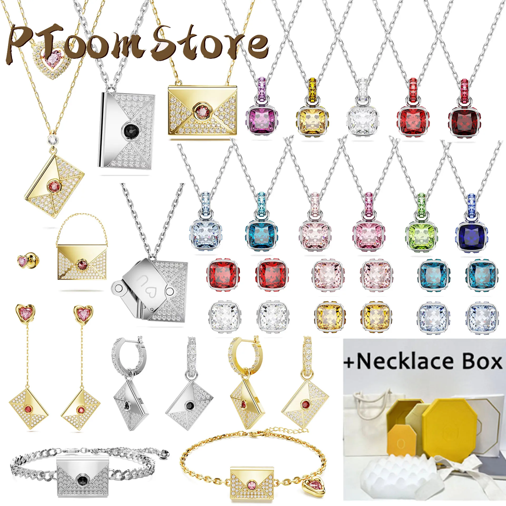 

2023 Swa Letra Earrings Necklace Bracelet Ring for Women Fine Jewelry Set Luxury Stainless Steel Birthstone Romantic Gift