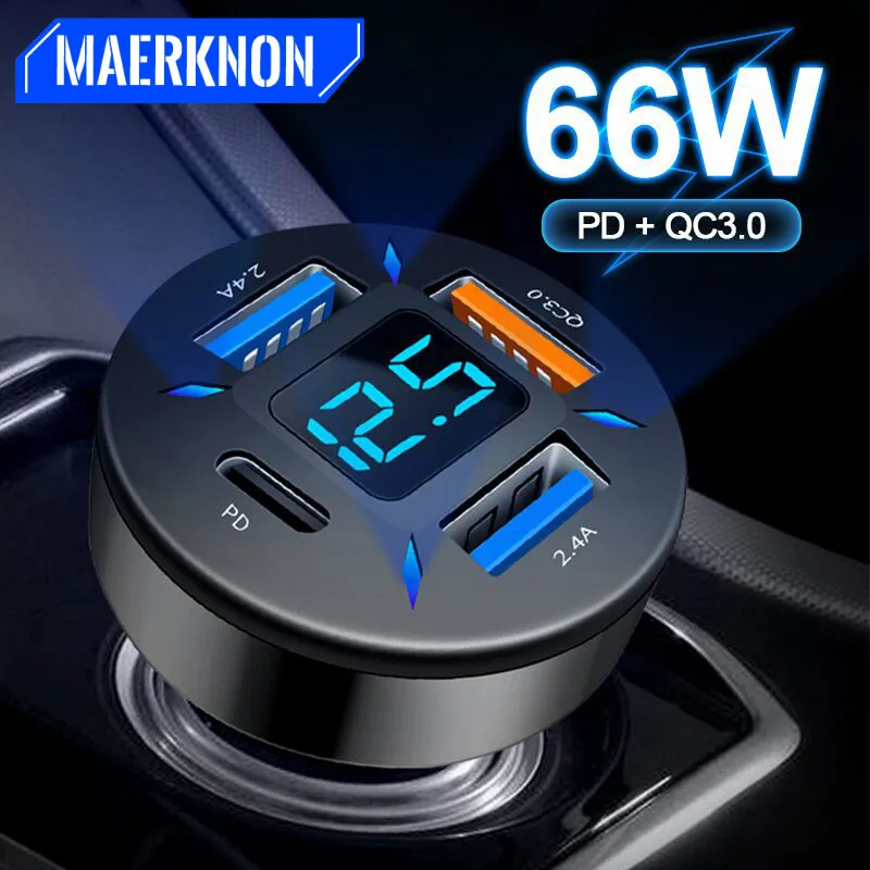 

66W Car Charger Fast Charging Type C PD USB Quick Charge 3.0 USB C Car Phone Charger Adapter For iPhone 14 13 Xiaomi 13 Oneplus