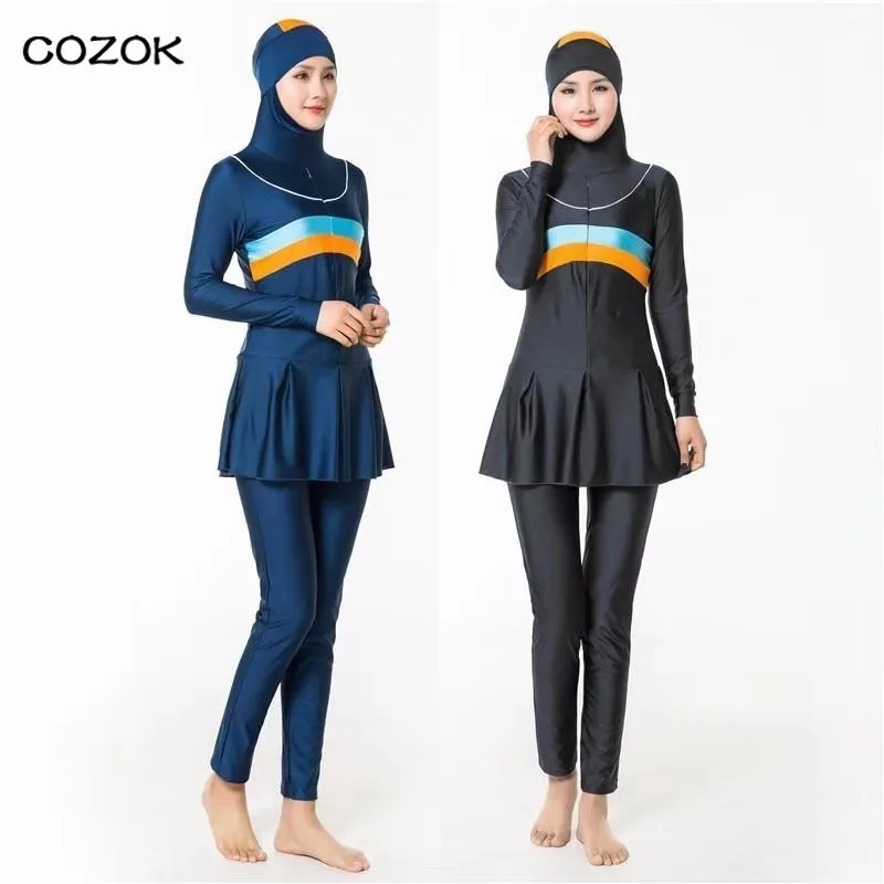

Arabic Islamic Swimwear Women Full Coverage Beach Muslim 2 Piece Suit Hijab Hooded Swimsuit Modest Swim Surf Wear Sport Burkinis