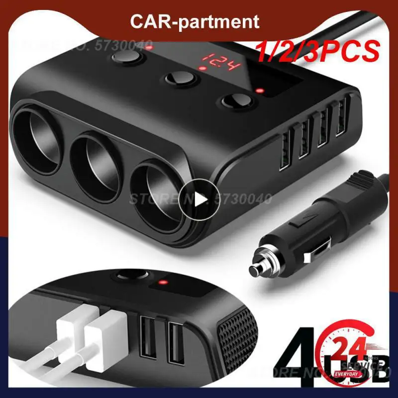 

1/2/3PCS Car Cigarette Lighter 3 Socket Splitter 12-24V Car Charger Adapter 4 Ports USB Charger For GPS Mobile Phone 100W