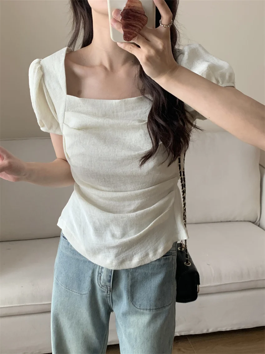 Блузка Alien Kitty Женская с квадратным вырезом Офисная Повседневная приталенная