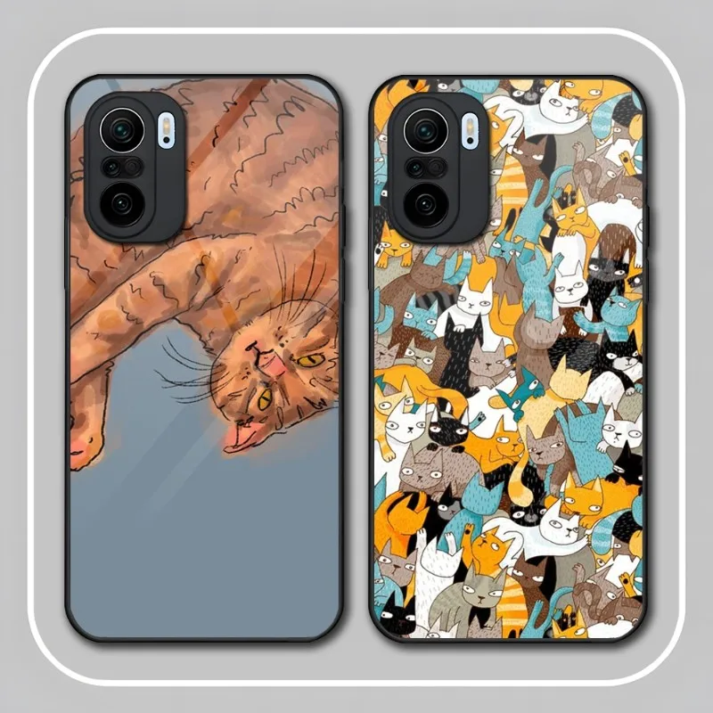 

Ginger Cat Phone Case Tempered Glass For Redmi K40 K20 K30 K50 Proplus 9 9A 9T Note10 11 T S Pro Poco F2 X3 NFC Cover