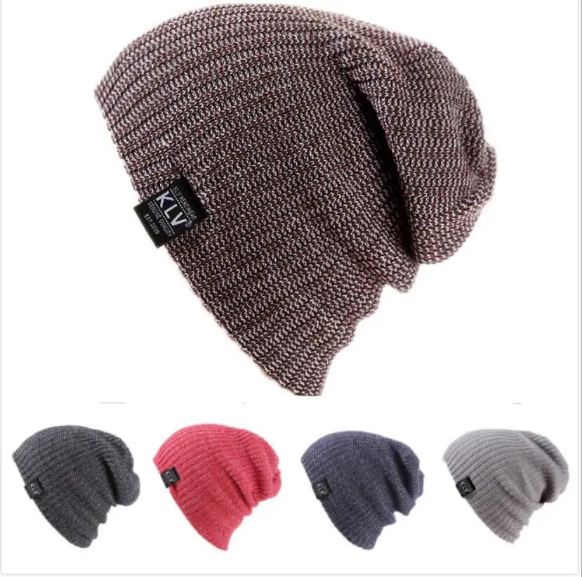 

2022 New Men Women Fashion Knit Baggy Beanie Oversize Mix Color Striped Hat Ski Winter Knitted Cap Woman Solid Color Hip Hop