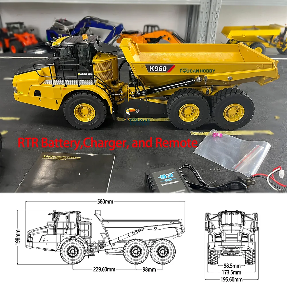 KABOLITE K960 Гидравлический шарнирный самосвал RC Грузовики Горничная техника