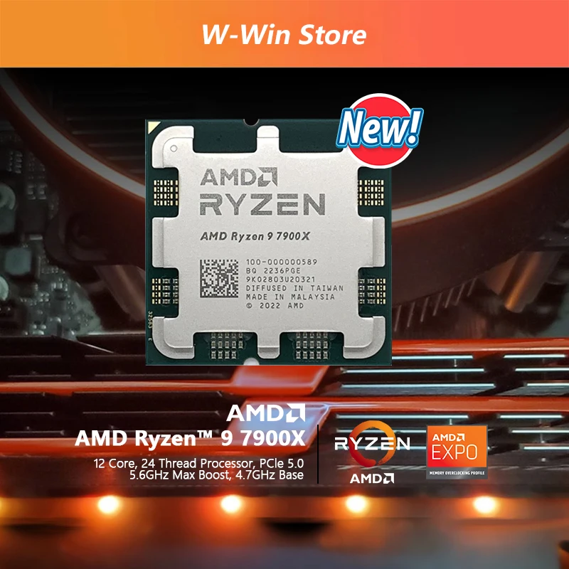 

Новый процессор AMD Ryzen 9 7900X R9 7900X 4,7 ГГц 12-ядерный 24-поточный процессор 5NM L3 = 64M 100-000000589 разъем AM5 новый, но без вентилятора