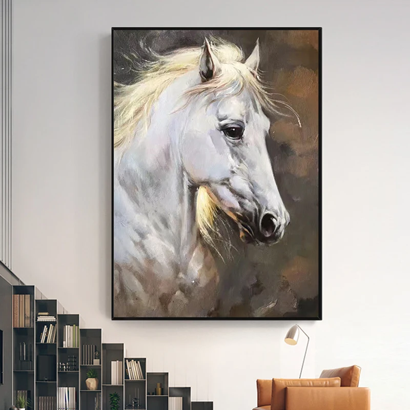 

Golden Wire Horse Soaring 100% Hand Painted Oil Painting Wall Art For Home Living Room Handmade Restaurant Entrance