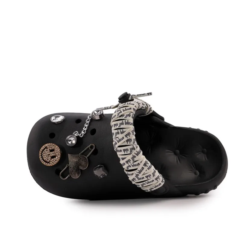 2022 New Summer Man Women Hole Slipper Brand Tie Rope Shoelaces DIY Hole Shoes Men's And Women's Summer High Street Slipper