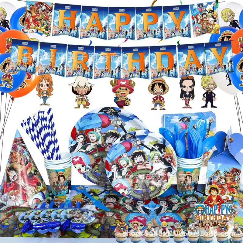 

One Piece Luffy birthday party cutlery Paper plates Paper cups Paper towels tablecloth balloons
