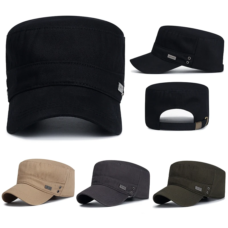 

Autumn Winter Fashion Army Hats For Men Cadet Hat Flat Top Baseball Caps Casual Washed Military Caps Cotton Vintage Caps Male
