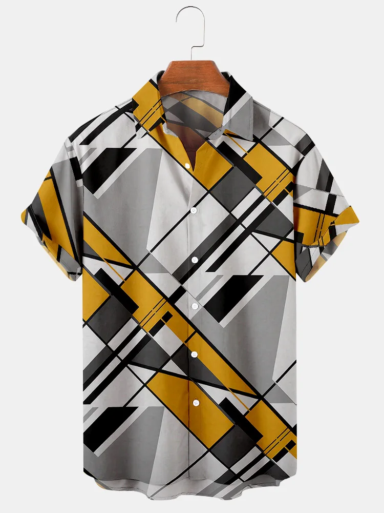 

2022 Cross-border Summer Short-sleeved Shirt Plus Size Stitching Elements Digital Printing Shirt Men's Top Shirt Men Clothing