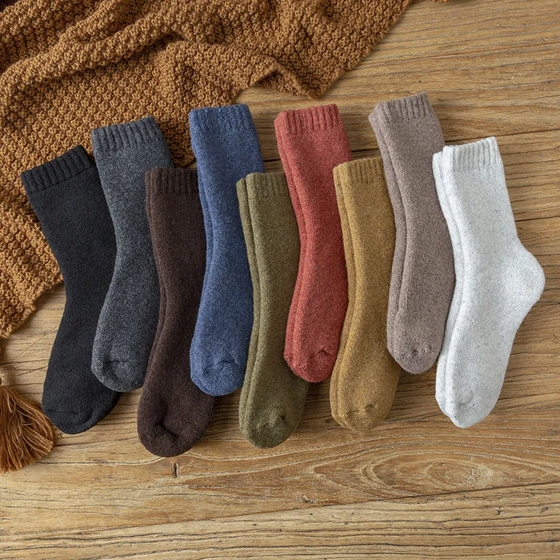 Winter Women's Thick Warm Wool Socks High Quality Harajuku Solid Color Casual Cashmere Socks Cold-resistant Snow Socks 3 Pair