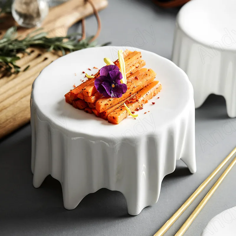 

Creative Ceramic Dinner Plate Restaurant Pure White High Foot Plates Wedding Center Table Top Cake Dish Home Kitchen Accessories
