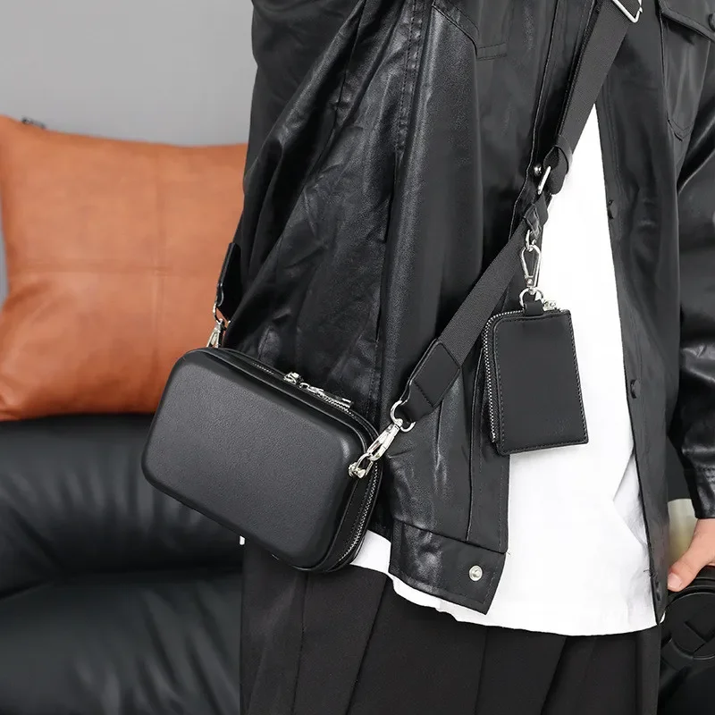 

Chest PU Simple Leather Pcs Men's Mini Bags Fashion Quality Travel Pack Unisex Style Pockets Storage 2 Crossbody Hight Casual
