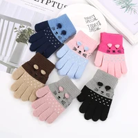 cute cartoon cat gloves 2022 winter thick knitted boys girls mittens children full finger warm gloves for kids 3 7 years old