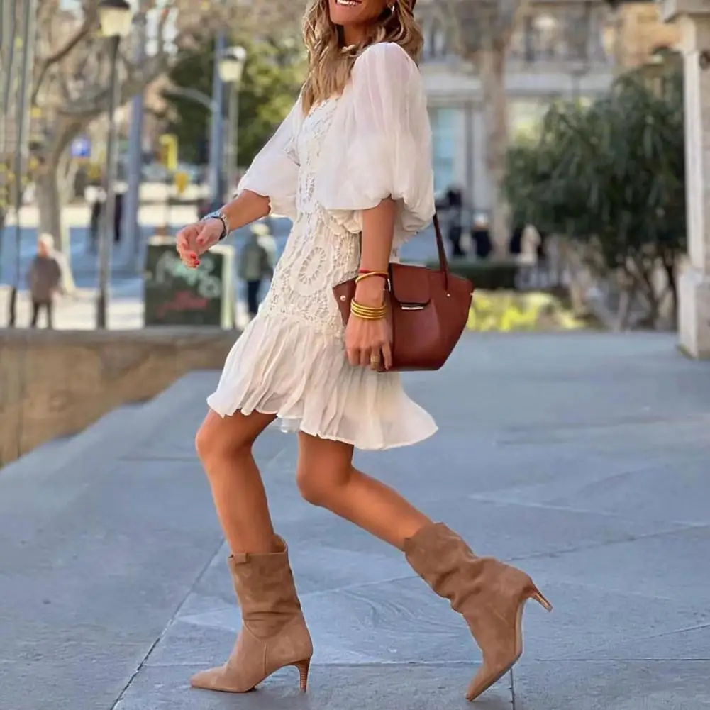 

Мини-платье скрытое платье на молнии кружевное платье с вышивкой однотонное платье