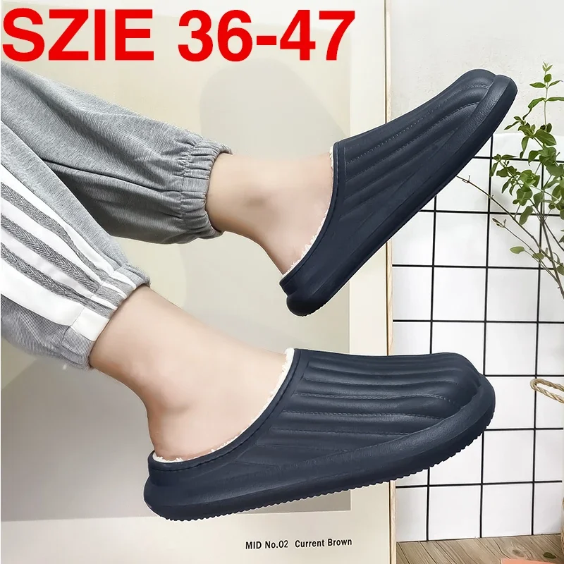 Мужские зимние Тапочки большого размера 47 теплые тапочки для пар Нескользящие