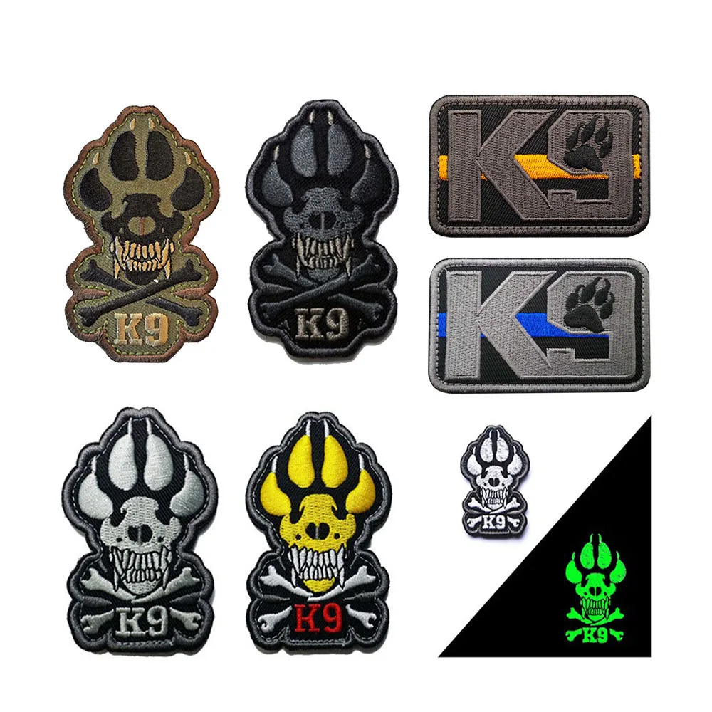 

K9 Service Dog Rescue Dog Paw Embroidery Patch Military Tactical Patches Luminous Emblem Embroidered Hook Loop Badges
