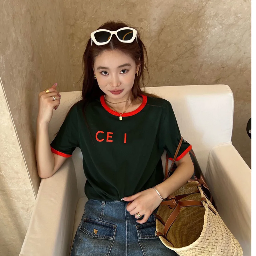 

Top Women New 2023 Short Sleeve Tee Must Try Bright Colorful Contrast Army Green Red Contrast Wholesale Short Sleeve T-shirt