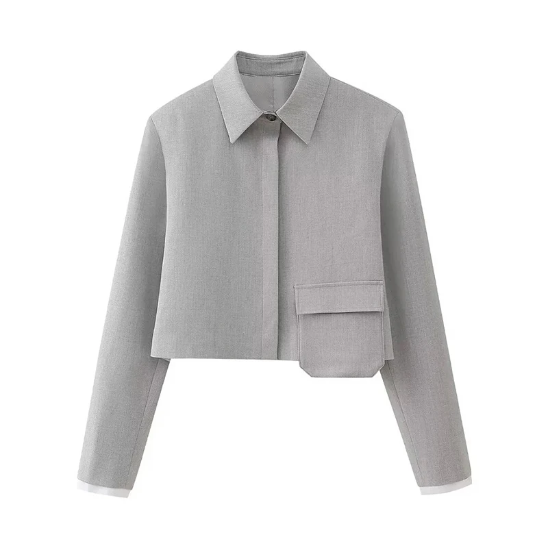 Модный женский комплект UETEEY из 2 предметов серая однобортная рубашка с