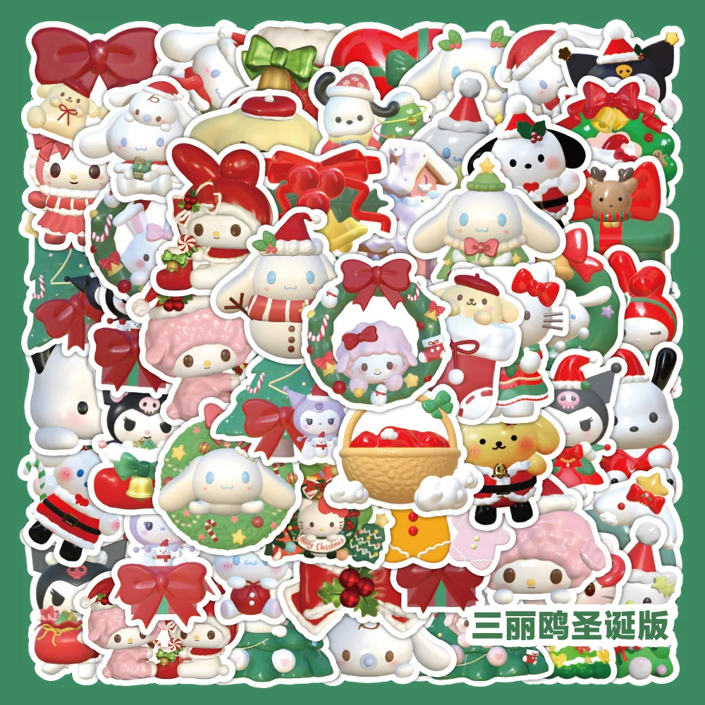 

Sanrio Hello Kitty My Melody Kuromi Christmas Collection Sticker 64 Sheets Cartoon Cute Heteromorphism Decorate Small Stickers