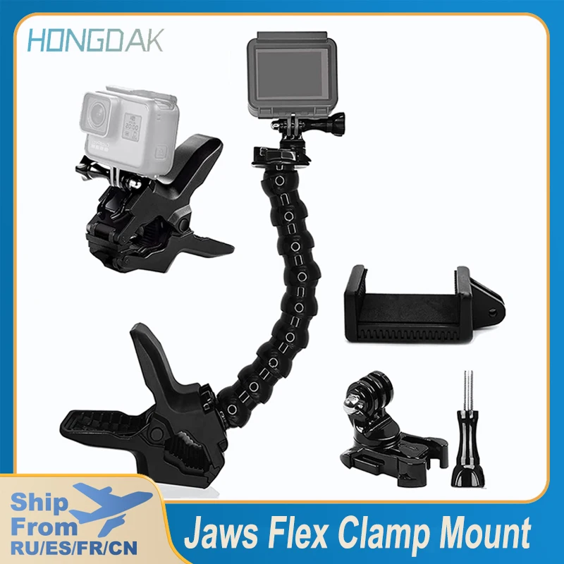 

Jaws Flex Clamp Mount Adjustable Gooseneck Flexible Jaws Clip для GoPro 11 10 9 8 7 6 SJ4000/Eken H9 Action Camera Accessory