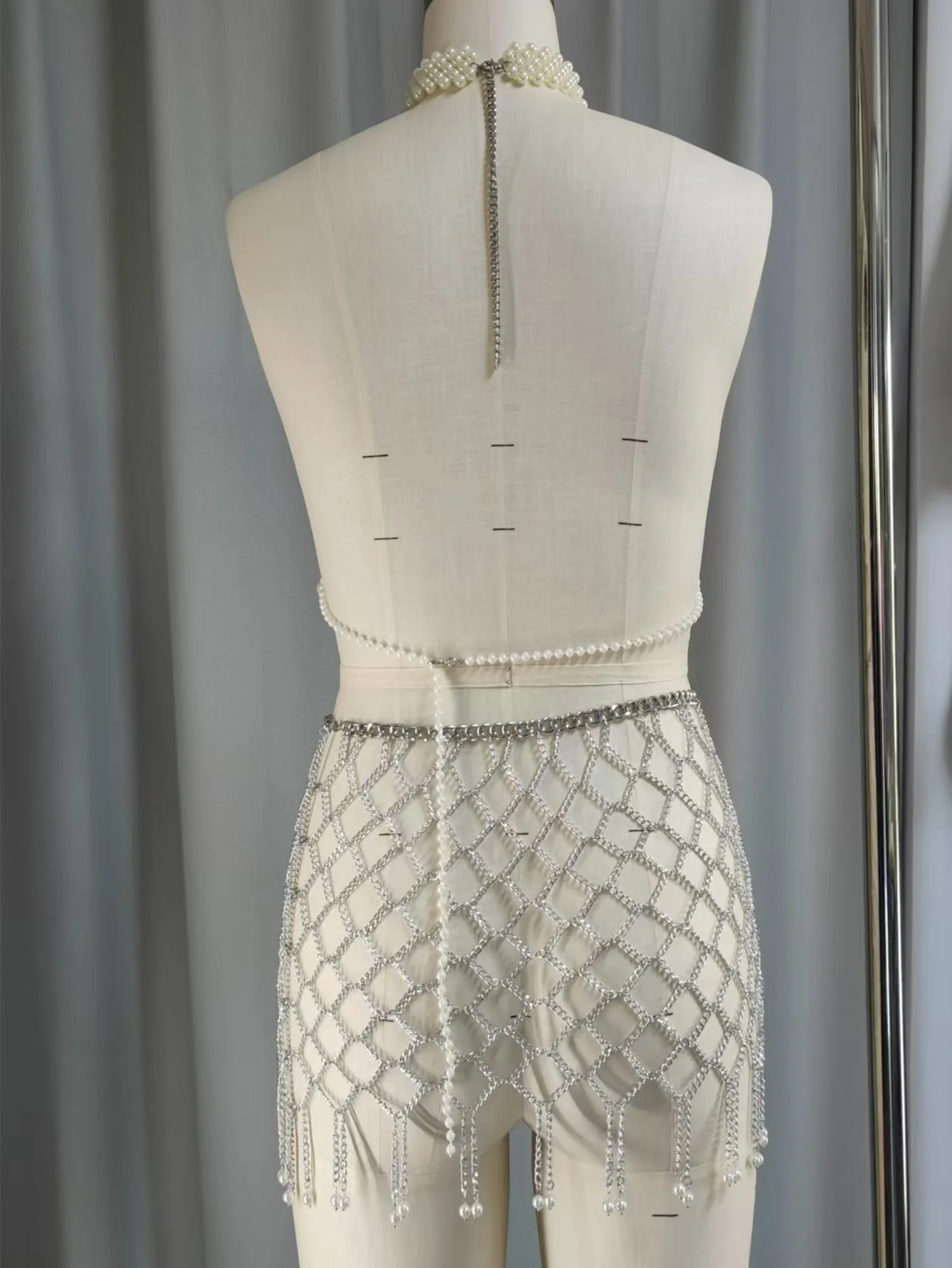 OFU Искусственный жемчуг бисер металлическая цепочка для тела полая майка с