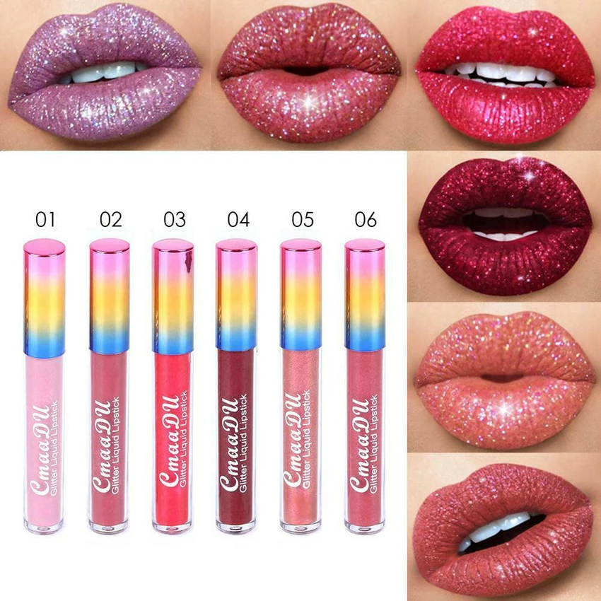 

CmaaDu Women's Glitter Flip Metallic Matte Liquid Lipstick Candy Shiny Lip Gloss Pearlescent Bright Moisturizing Lipstick Maquia