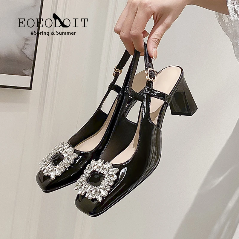 

Туфли женские на высоком каблуке 7 см, Босоножки на каблуке, кожаные сандалии с квадратным носком, туфли с ремешком на пятке, модная обувь, ве...