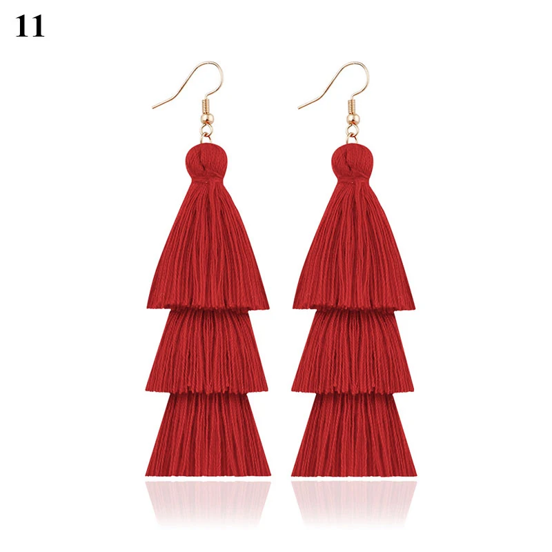 Богемные 4 серьги длинная бахрома разноцветные искусственные большие висячие в